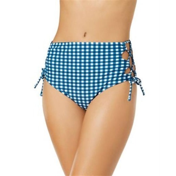 NWT Hula Honey S Picnic Gingham High-Waist Lace-Up Bikini Swim Bottoms #88308 - Picture 1 of 3